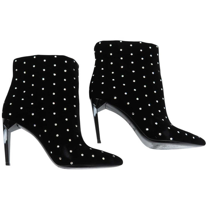 SAINT LAURENT PARIS 
ラインストーン ハイヒール 
ベロア ショートブーツ