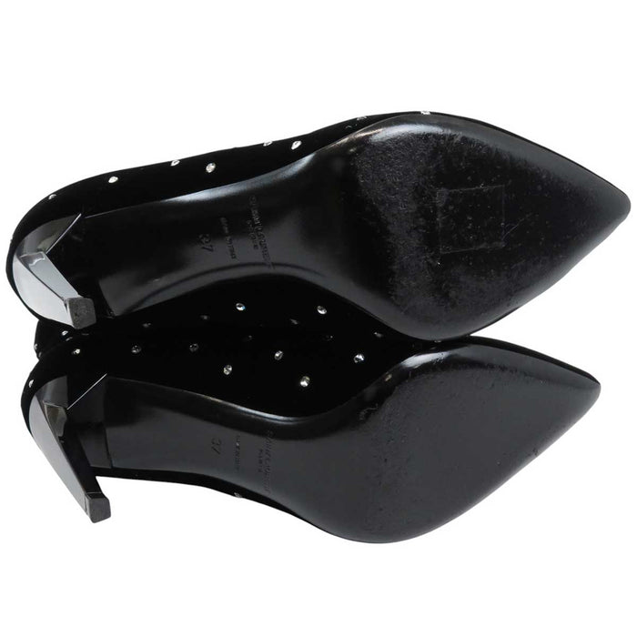 SAINT LAURENT PARIS 
ラインストーン ハイヒール 
ベロア ショートブーツ