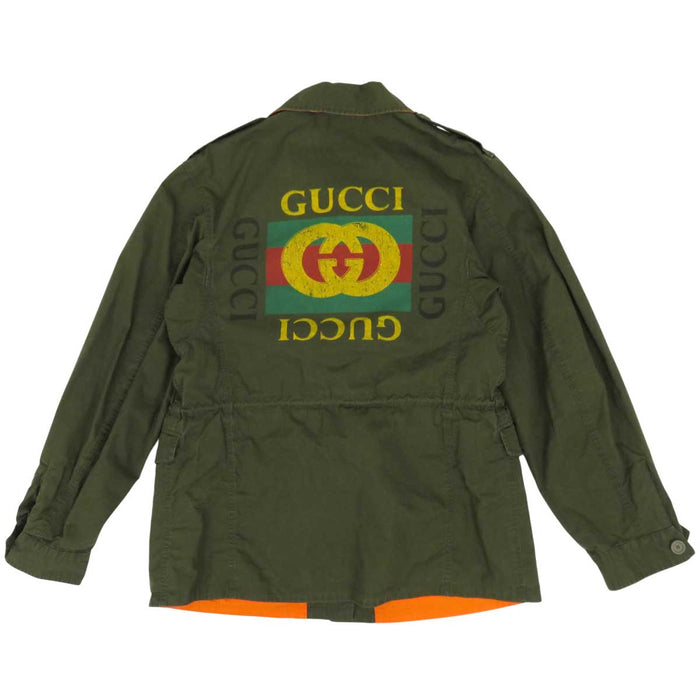 GUCCI 
コットン 
ヴィンテージロゴ バックプリント ミリタリージャケット