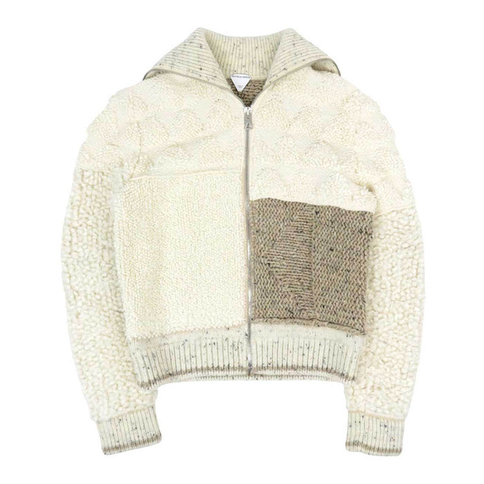 BOTTEGAVENETA 
ハイネック パッチワーク ウール カーディガン 
ジップアップ ニット ジャケット