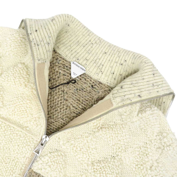 BOTTEGAVENETA 
ハイネック パッチワーク ウール カーディガン 
ジップアップ ニット ジャケット