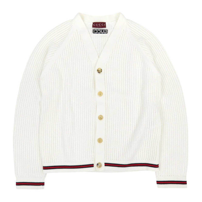 GUCCI 
シェリーライン ロゴ コットン 
ウェブストライプ ジャージーニット カーディガン
