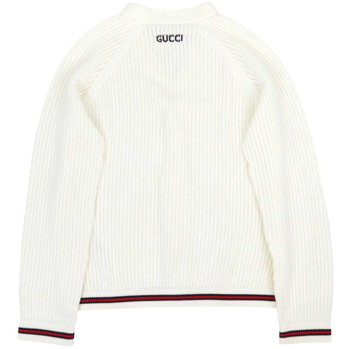 GUCCI 
シェリーライン ロゴ コットン 
ウェブストライプ ジャージーニット カーディガン