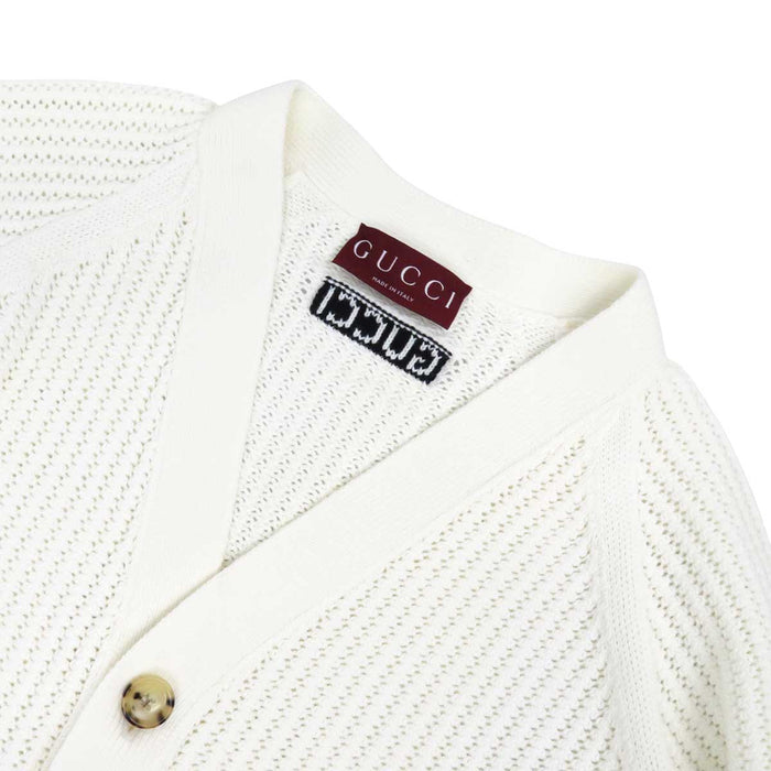 GUCCI 
シェリーライン ロゴ コットン 
ウェブストライプ ジャージーニット カーディガン