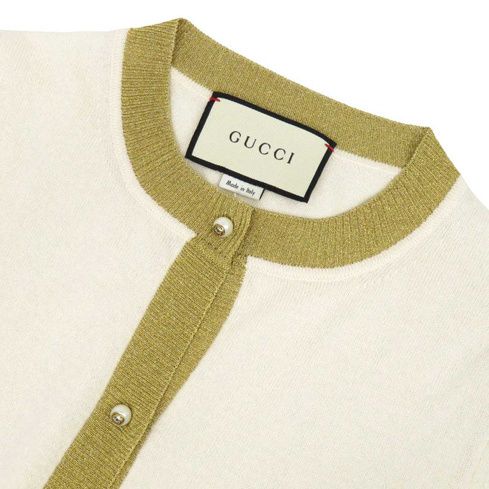 GUCCI 
フェイクパール バイカラー ロングスリーブ 
インターロッキングG ボタン カーディガン