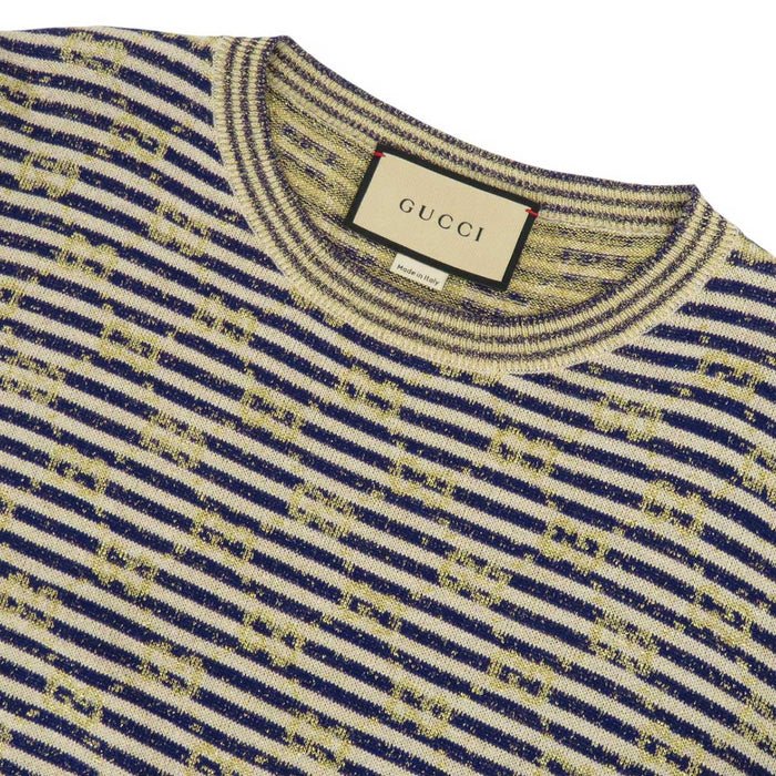 GUCCI 
総柄 ロング丈 ラメ ウール 
GG ボーダー ニット