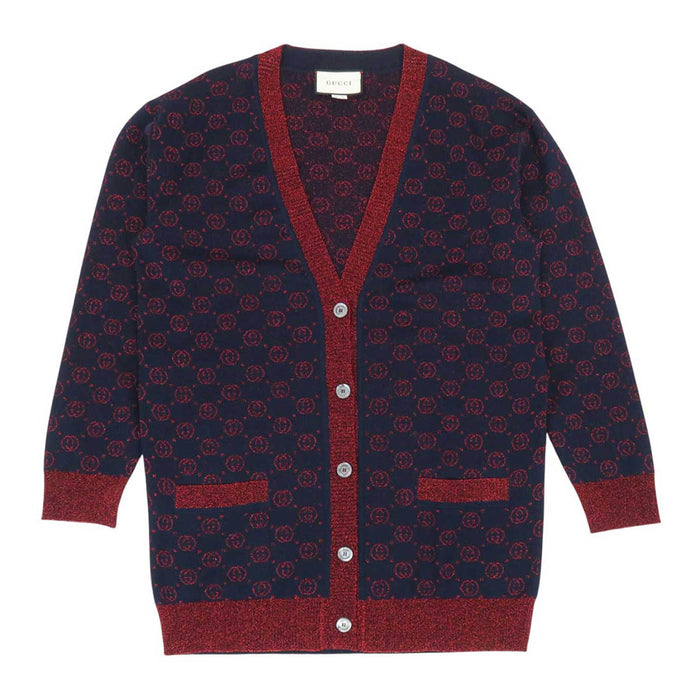 GUCCI 
ラメ ウール 
インターロッキングG ロング ニット カーディガン