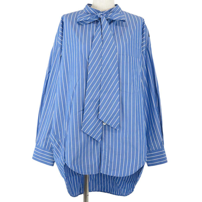 BALENCIAGA 
バックロゴ ボウタイ コットン 
ストライプ ニュースウィング シャツ