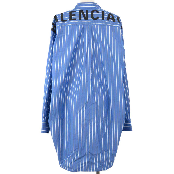 BALENCIAGA 
バックロゴ ボウタイ コットン 
ストライプ ニュースウィング シャツ