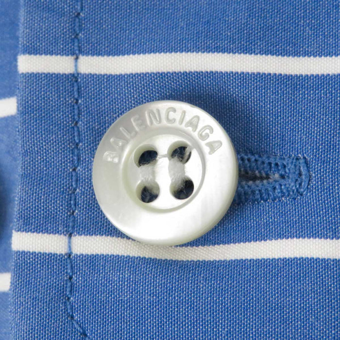 BALENCIAGA 
バックロゴ ボウタイ コットン 
ストライプ ニュースウィング シャツ