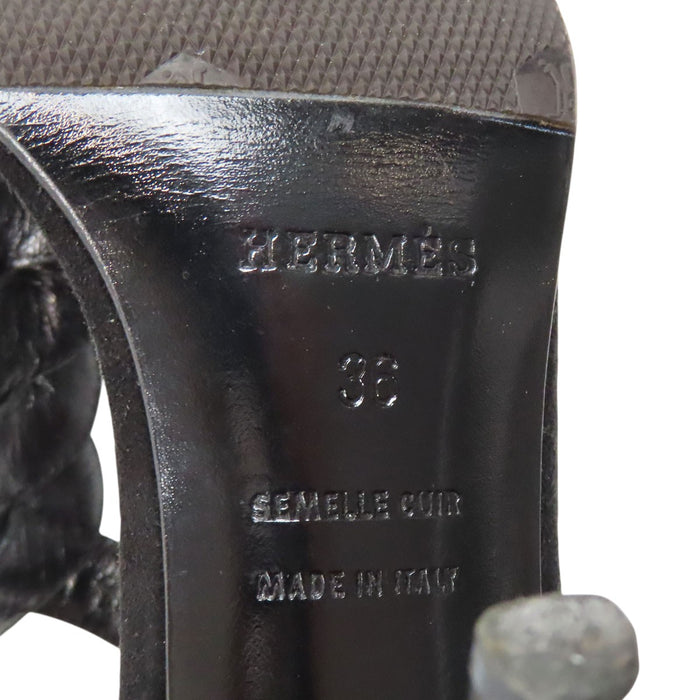 HERMES 
ストラップ オープントゥ 
トルサード スウェード ハイヒール サンダル