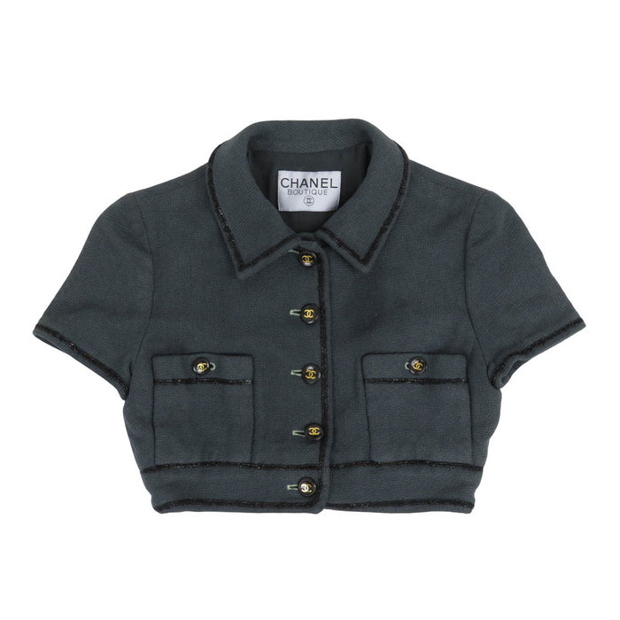 CHANEL 
COCO CC Bottone Coco 
Giacca corta in tweed con logo Coco