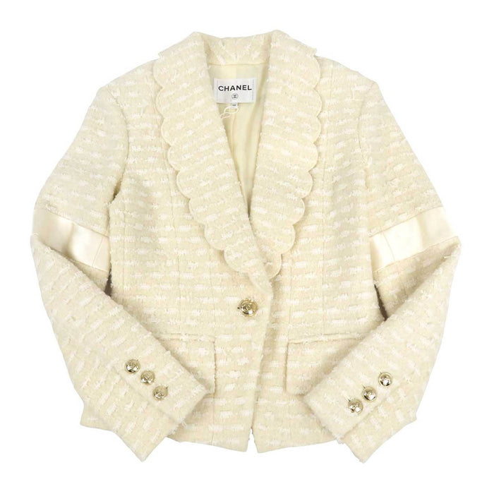 CHANEL 
COCO CC ココボタン ウール シルク 
ココマーク スカラップカラー ツイード ジャケット