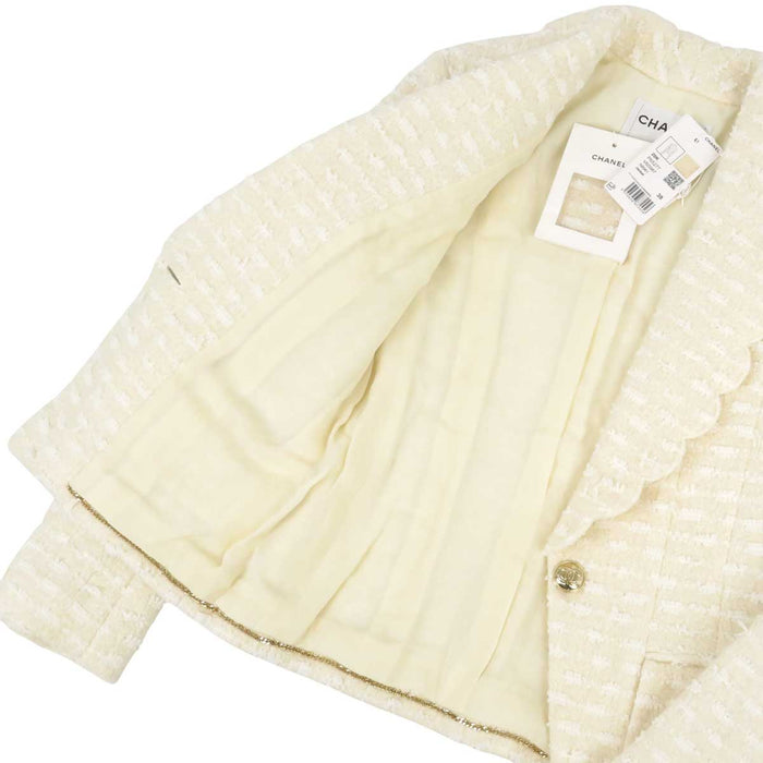 CHANEL 
COCO CC ココボタン ウール シルク 
ココマーク スカラップカラー ツイード ジャケット