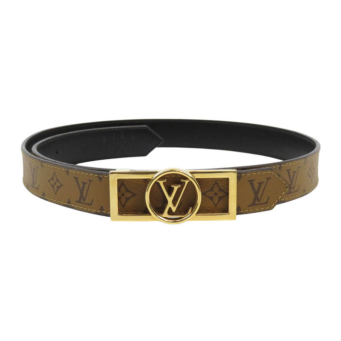 LOUIS VUITTON 
LV cercle logo couleur or ferrures 
Dauphine 25MM ceinture réversible 
Monogramme