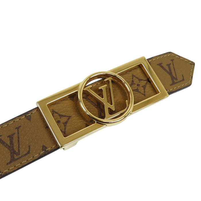 LOUIS VUITTON 
LV cercle logo couleur or ferrures 
Dauphine 25MM ceinture réversible 
Monogramme