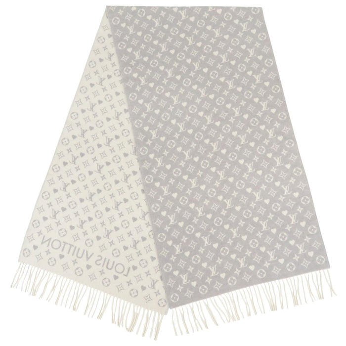 LOUIS VUITTON 
LV logo cuore motivo completo frange 
gioco su sciarpa in cashmere 
monogramma