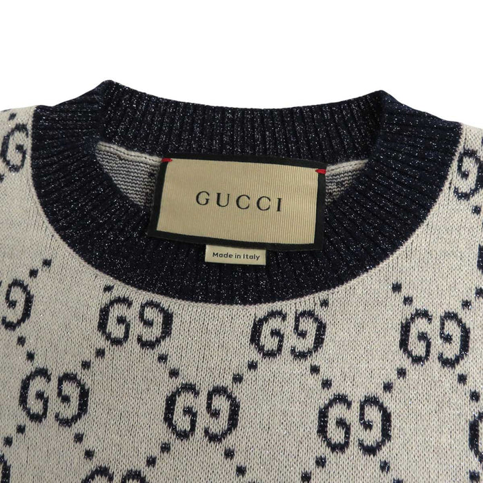 GUCCI 
Logo motivo totale 
GG lamé jacquard maglia cotone a maniche corte