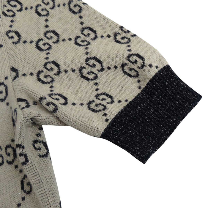 GUCCI 
ロゴ 総柄 
GG ラメ ジャカード ショートスリーブ コットン ニット