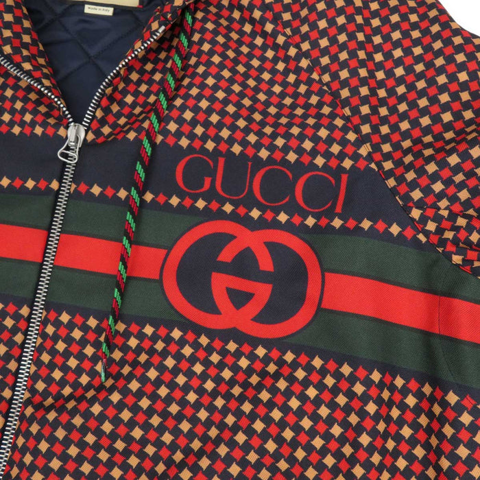 GUCCI 
2023年 ウェズストライプ シェリーライン 総柄 ロゴ 
インターロッキングG 中綿 ジャケット