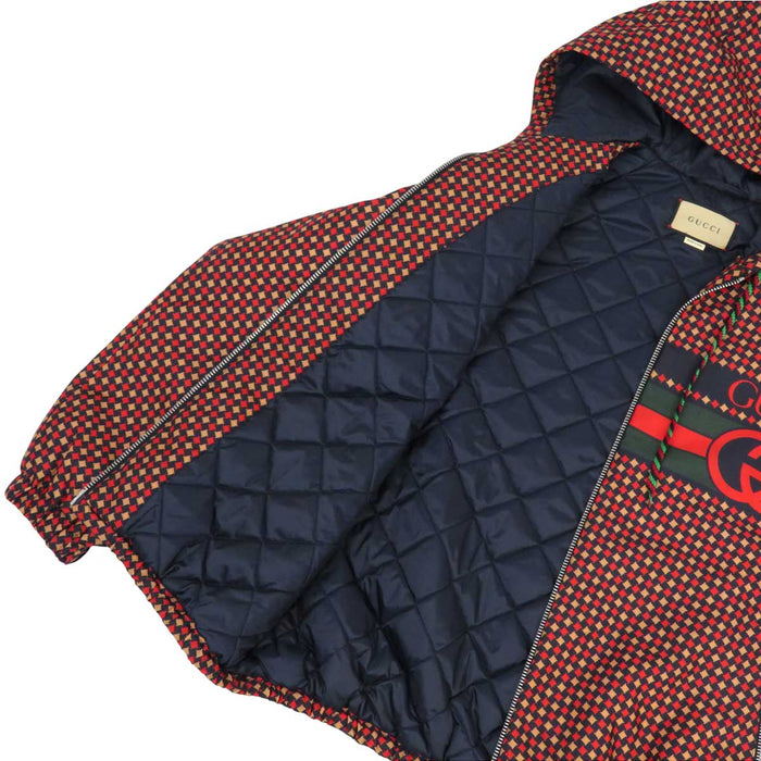 GUCCI 
2023年 ウェズストライプ シェリーライン 総柄 ロゴ 
インターロッキングG 中綿 ジャケット
