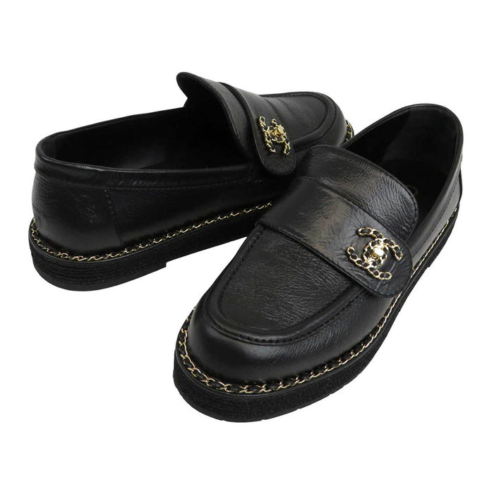 CHANEL 
COCO CC ロゴ チェーン レザー 
ココマーク ターンロック ローファー