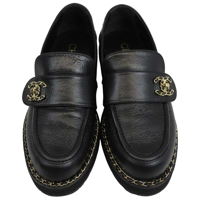 CHANEL 
COCO CC ロゴ チェーン レザー 
ココマーク ターンロック ローファー