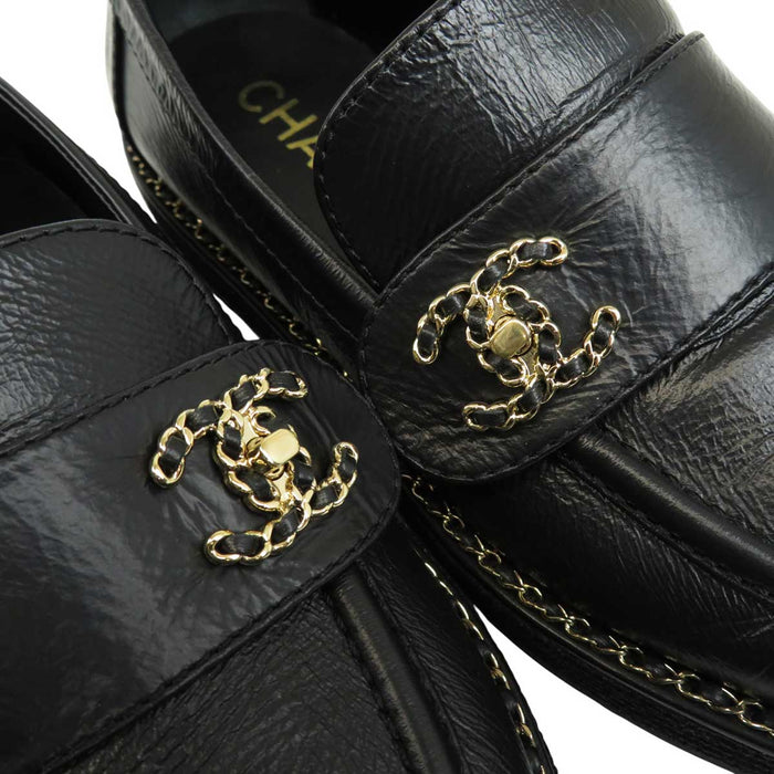 CHANEL 
COCO CC ロゴ チェーン レザー 
ココマーク ターンロック ローファー