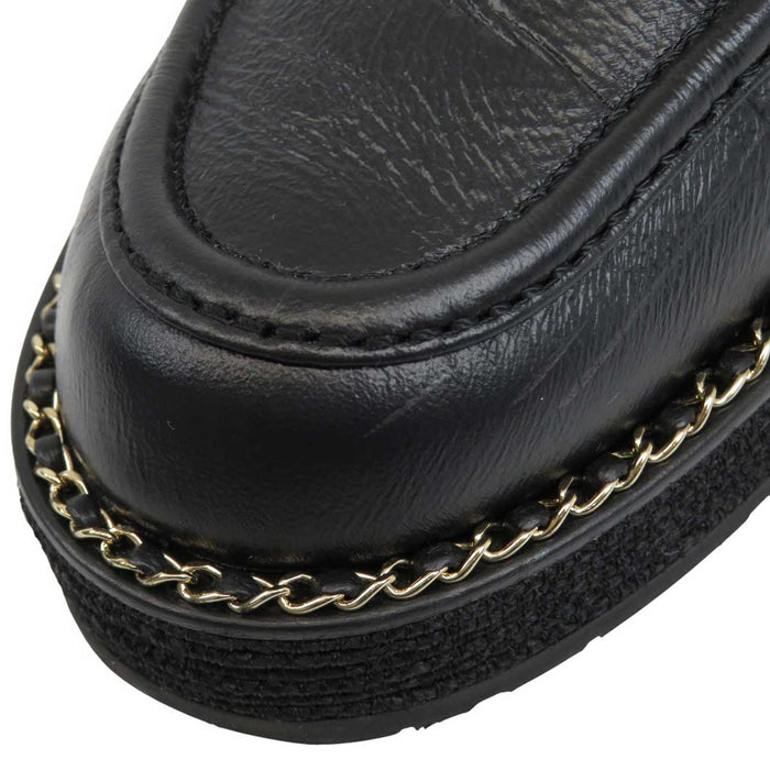 CHANEL 
COCO CC ロゴ チェーン レザー 
ココマーク ターンロック ローファー