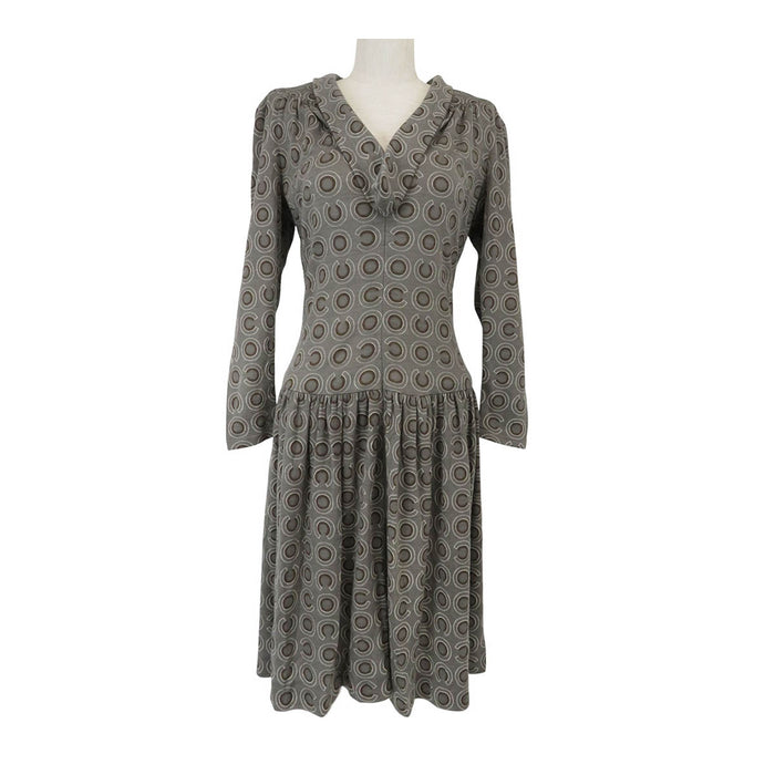 CHANEL 
COCO CC ハイネック ショールカラー 01A 
ロゴ 総柄 ウール ワンピース