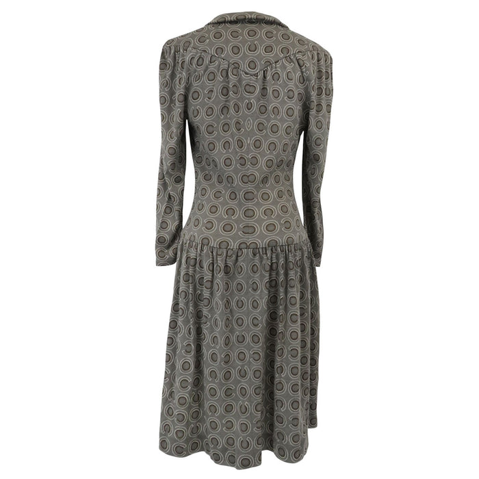 CHANEL 
COCO CC ハイネック ショールカラー 01A 
ロゴ 総柄 ウール ワンピース