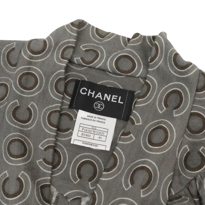 CHANEL 
COCO CC ハイネック ショールカラー 01A 
ロゴ 総柄 ウール ワンピース