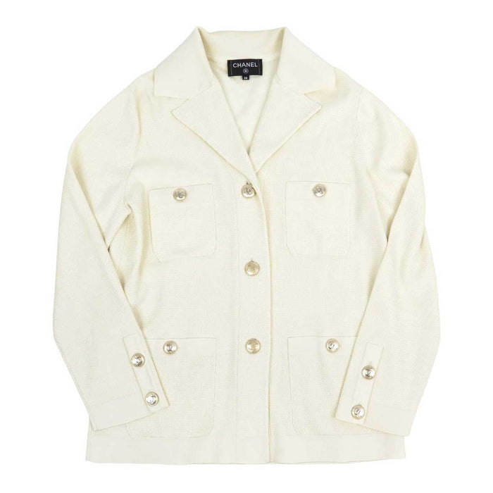 CHANEL 
COCO CC bottone colore oro chiaro metallo colore argento 
marchio Coco giacca di maglia