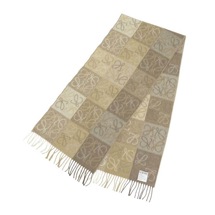 LOEWE 
ロゴ マフラー フリンジ チェックボード ウール カシミヤ 
アナグラム チェッカーボード ダブルフェイス スカーフ