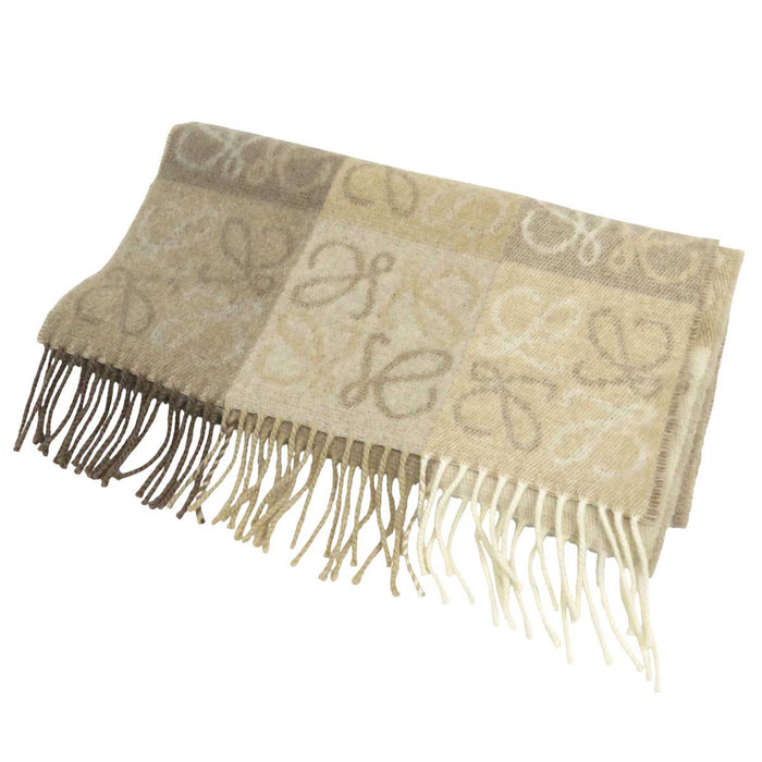 LOEWE 
ロゴ マフラー フリンジ チェックボード ウール カシミヤ 
アナグラム チェッカーボード ダブルフェイス スカーフ