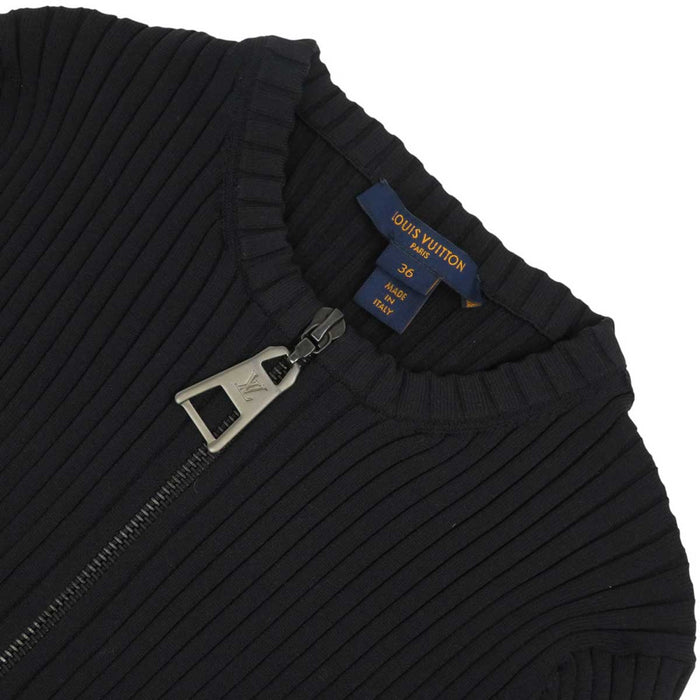 LOUIS VUITTON 
LV ロゴ ジップアップ ロングスリーブ 
リブ ニット ツイード 切替 ワンピース 
モノグラム