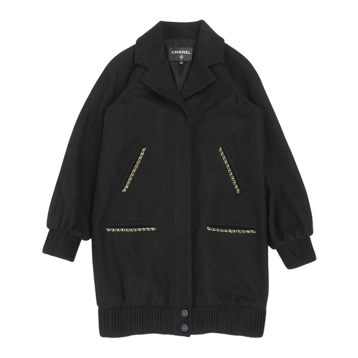 CHANEL 
COCO CC ココボタン チェーン ライトゴールドカラー金具 
ココマーク テーラードカラー カシミヤ コート