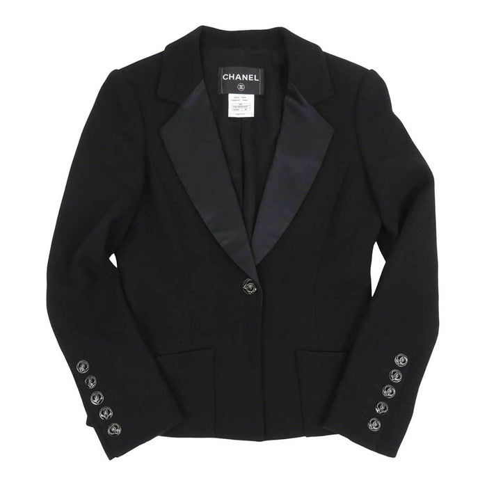 CHANEL 
COCO CC bottone 09C rever di seta 
marchio Coco giacca di lana
