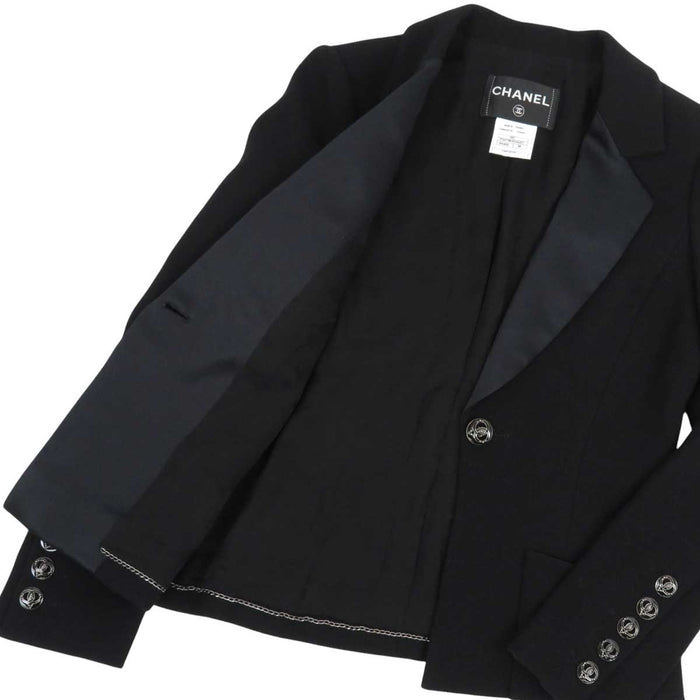 CHANEL 
COCO CC bottone 09C rever di seta 
marchio Coco giacca di lana