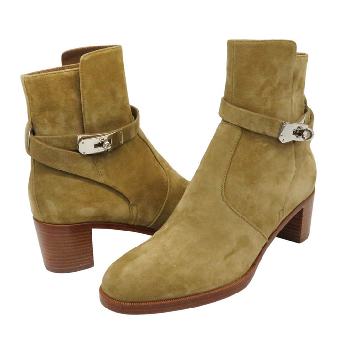 HERMES 
Fibbia Kelly in camoscio 
Stivaletti corti in velluto francese VoVeRo