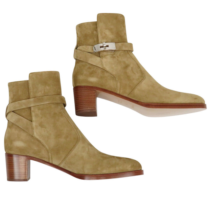 HERMES 
Fibbia Kelly in camoscio 
Stivaletti corti in velluto francese VoVeRo