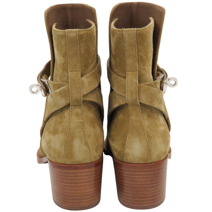 HERMES 
Fibbia Kelly in camoscio 
Stivaletti corti in velluto francese VoVeRo