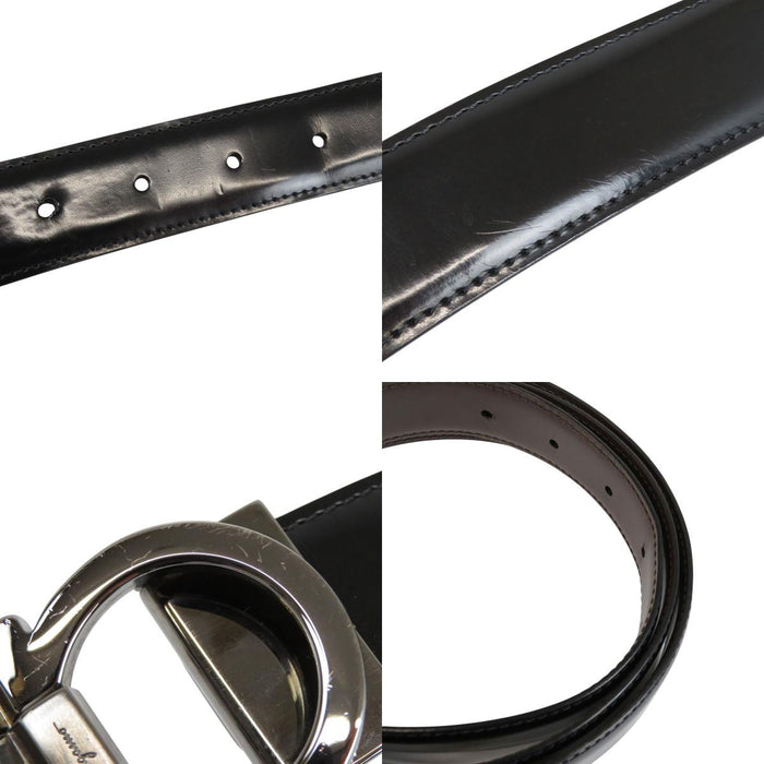 Salvatore Ferragamo 
レザー シルバーカラー金具 
ダブル ガンチーニ リバーシブル ベルト