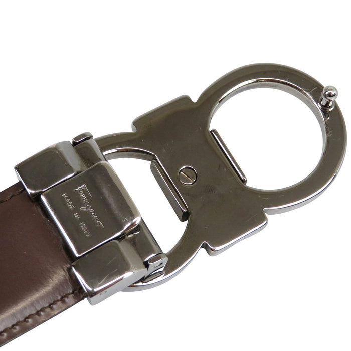 Salvatore Ferragamo 
レザー シルバーカラー金具 
ダブル ガンチーニ リバーシブル ベルト