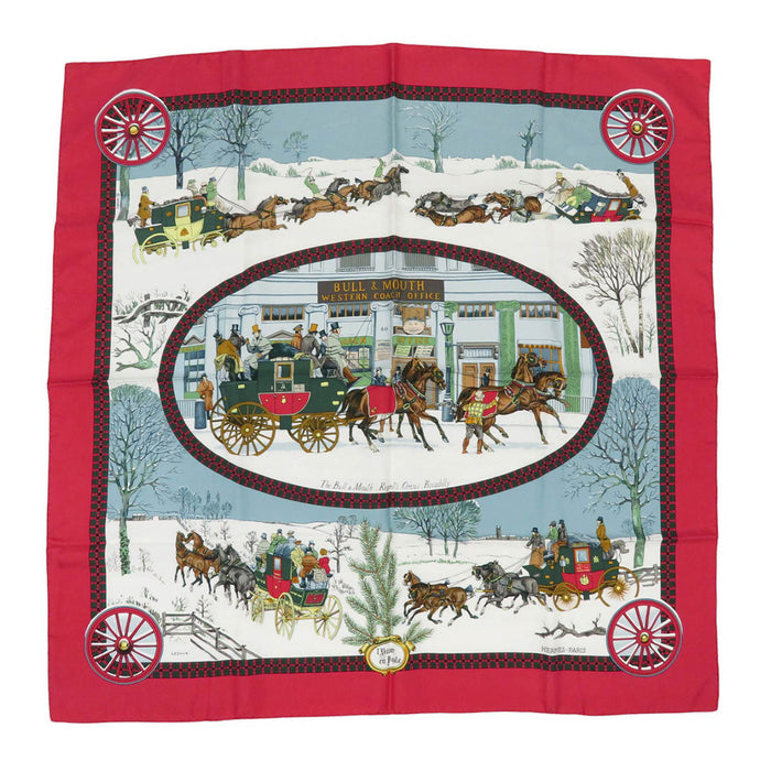 HERMES 
スカーフ 大判 シルク 
カレ 90 l'Hiver en Poste 冬の郵便馬車