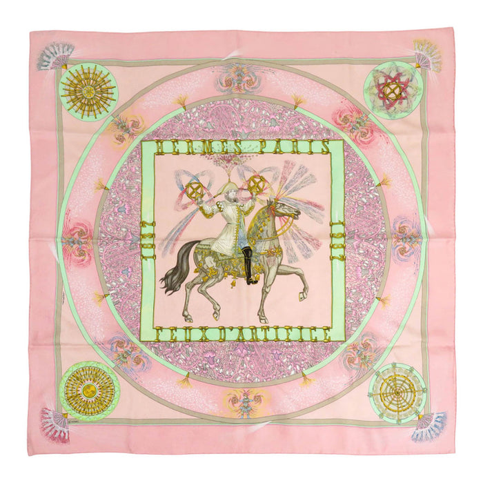 HERMES 
Logo large silk 
Carré 90 FEUX D’ARTIFICE Art of fireworks
