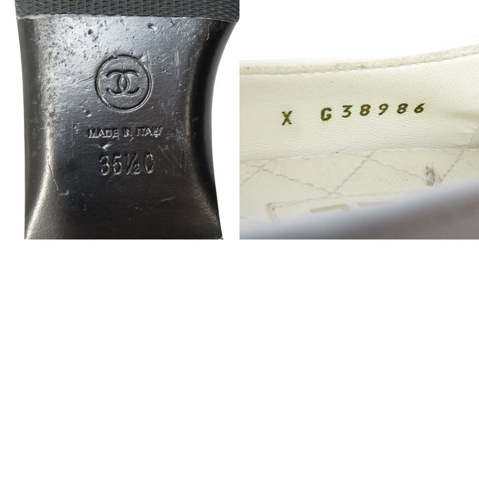 CHANEL COCO CC logo ankle strap leather Coco mark matelassé bicolor ballet shoes camellia