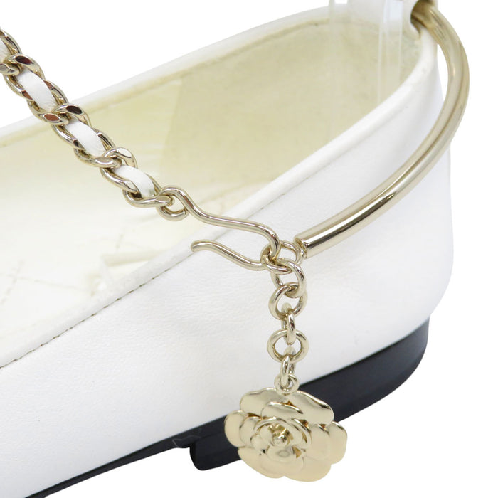 CHANEL COCO CC logo ankle strap leather Coco mark matelassé bicolor ballet shoes camellia