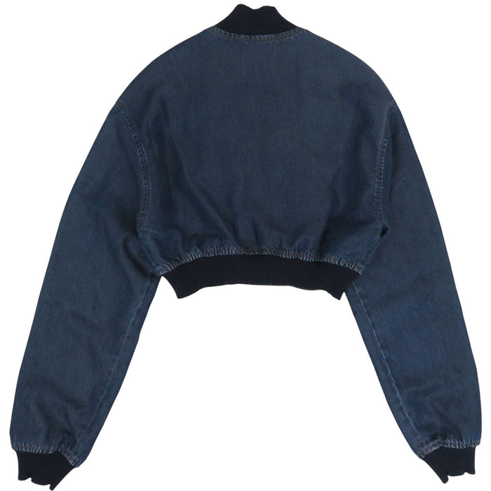 MIUMIU 
Logo ricamato giacca in denim lavato cropped con zip 
Giacca in denim blouson