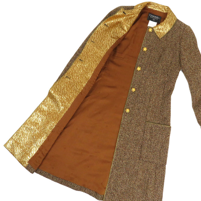 CHANEL 
96A COCO CC Coco Button Wool 
Coco Mark Gri-poire Button Tweed Coat